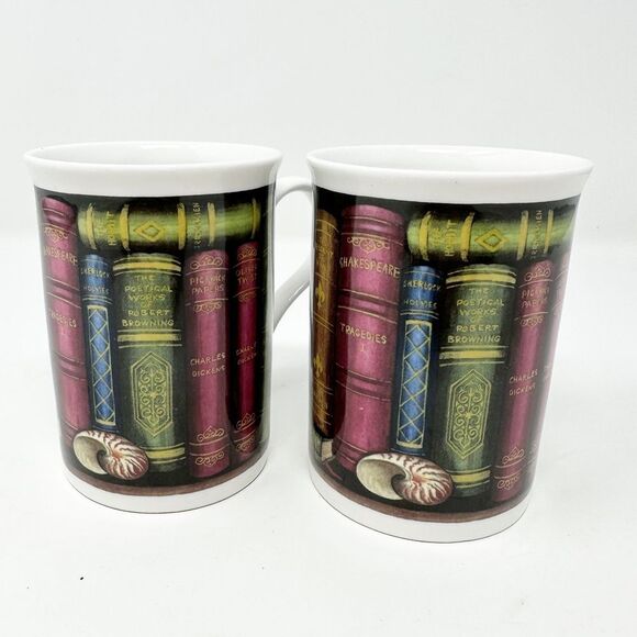 Vintage Book Lovers Coffee Mugs Set Literary Theme Ceramic‎ Cups - Picture 1 of 8